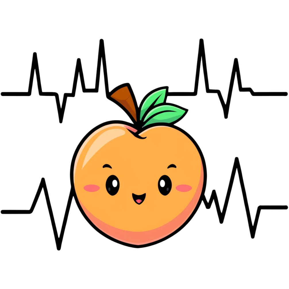 cute cartoon peach with an EKG heartbeat line emoji