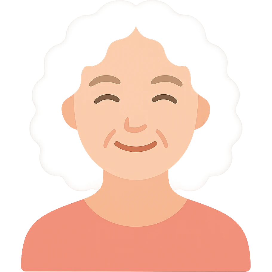 smiling 50 year old lady with silver curly hair emoji