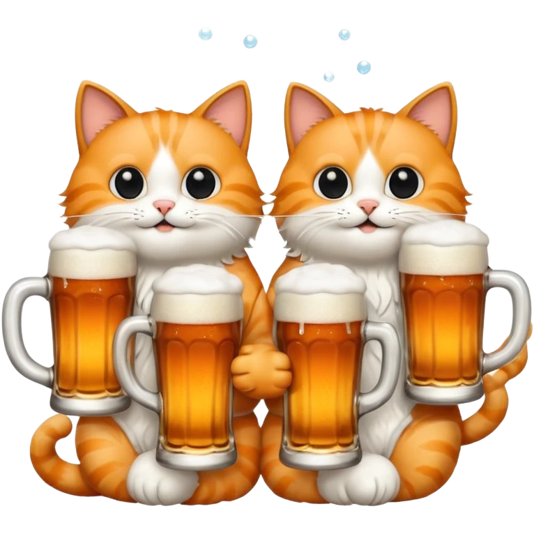four happy cats drinking beers together with frothy beer glasses emoji