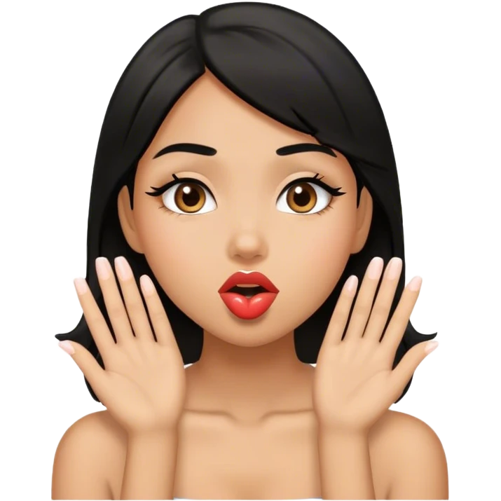 Tan girl with black hair sending kisses  emoji