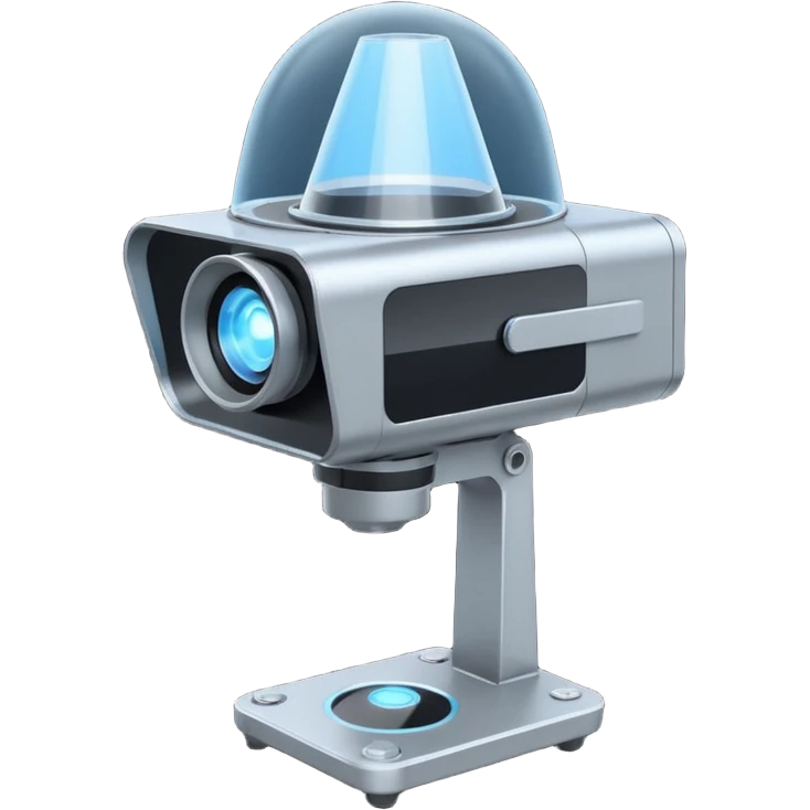 Flat emoji of a wrist-mounted hologram projector emitting a soft blue light cone, simple shapes, modern sci-fi style emoji