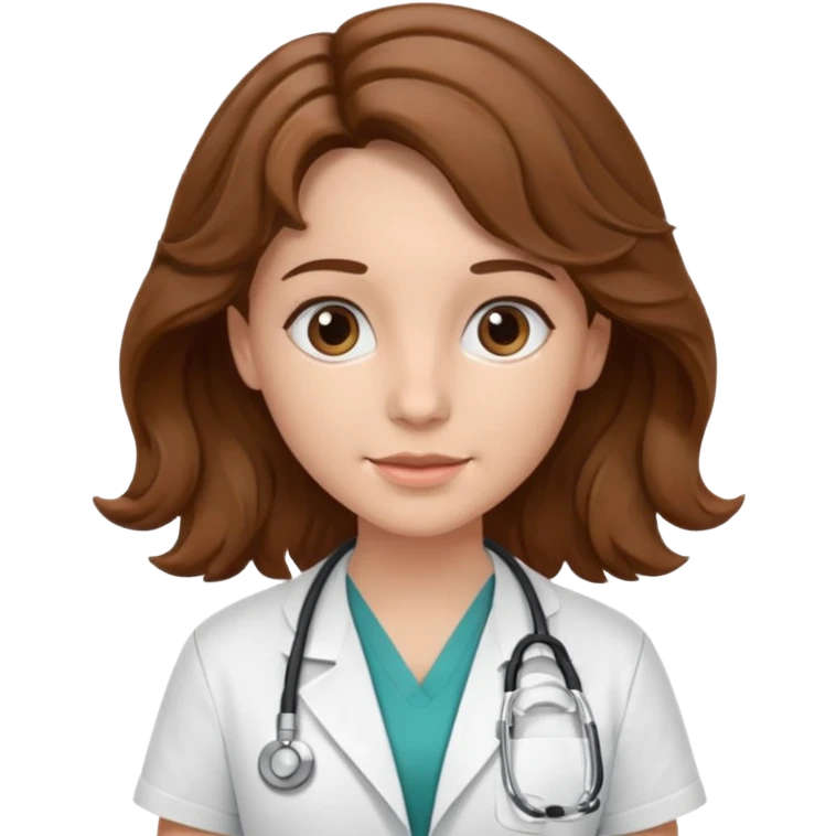 médica, cabelo castanho, pele branca, cabelo ondulado emoji