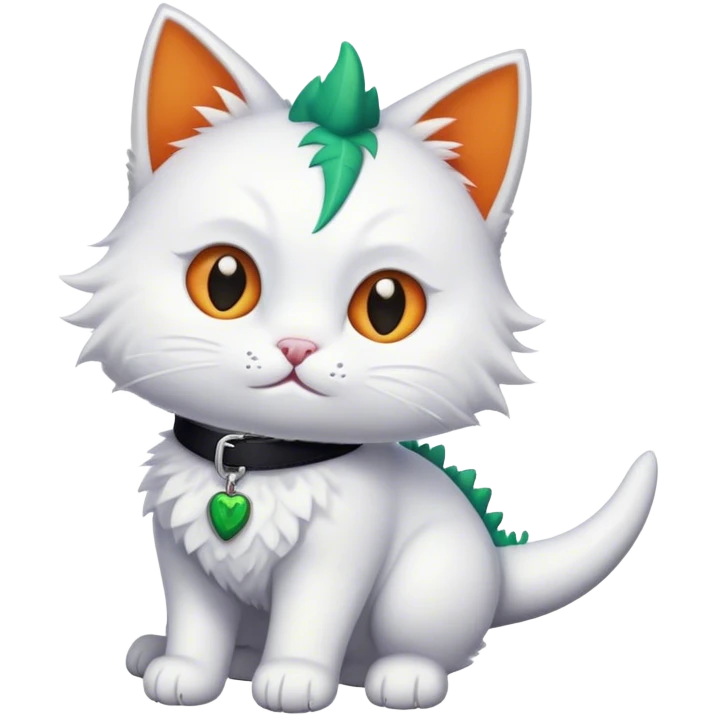 A white cat with a dinosaur tail and black collar  emoji