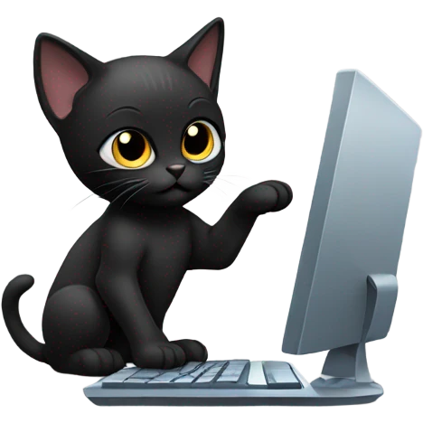 black kitten hacking on a computer emoji