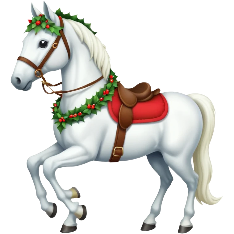 Christmas white horse with red saddle a full-length  emoji