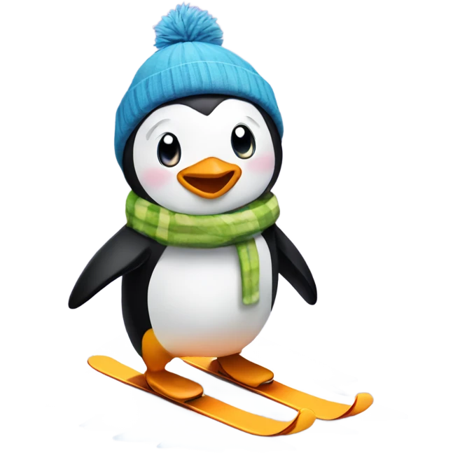 Penguin wearing rubber boots skiing emoji
