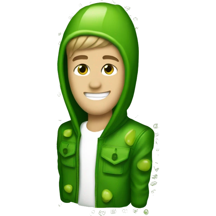 justin bieber wearing pickle suit emoji