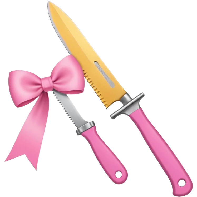 Only one object: a kitchen knife. A pink ribbon bow is tied directly on the knife handle. No other items. No decorations. Minimal emoji style emoji
