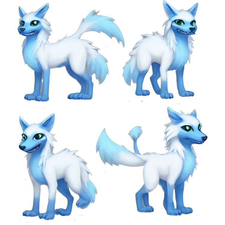 Cute Protogen-vernid-sergal-wickerbeast-fantasy-animal-fursona griffsnuff & LiLaiRa & Falvie full body white and light blue fur emoji