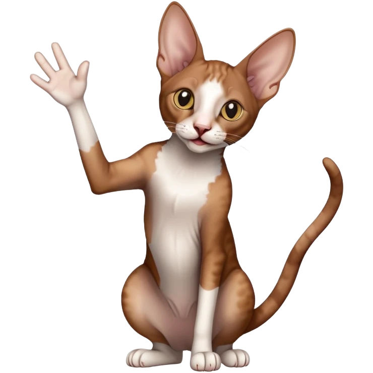 brown colored cornish rex cat waving emoji