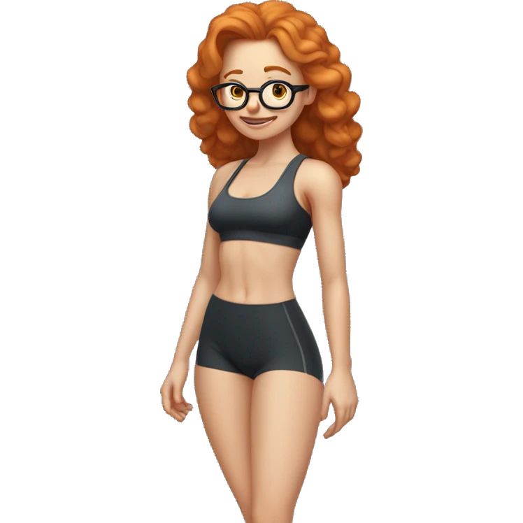 Ginger hair girl with eyeglasses and aesthetic gym outfit pumping her booty emoji