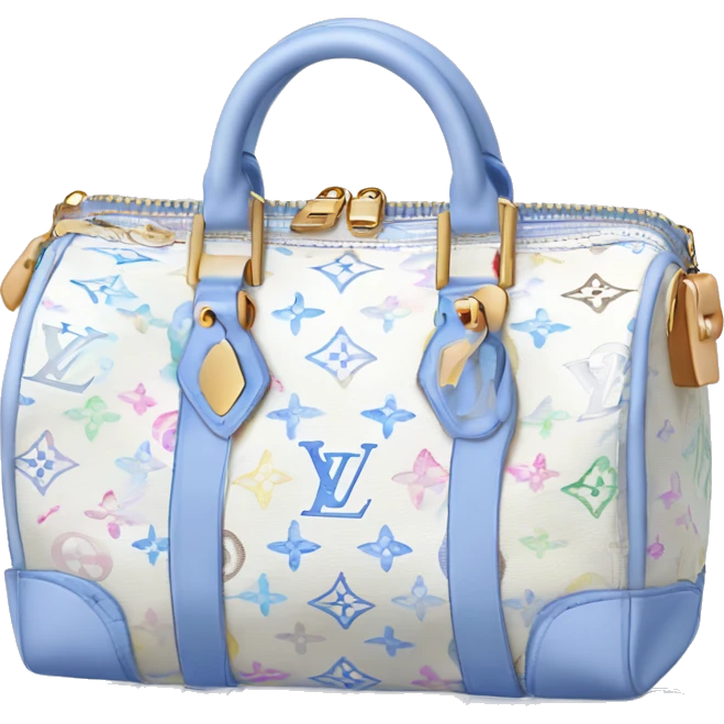 White Designer Louis Vuitton bag with periwinkle monogram and trim emoji