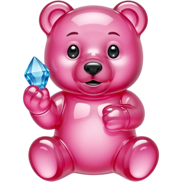 Pink Gummybear with crystal type structure for skin holding a crystal emoji
