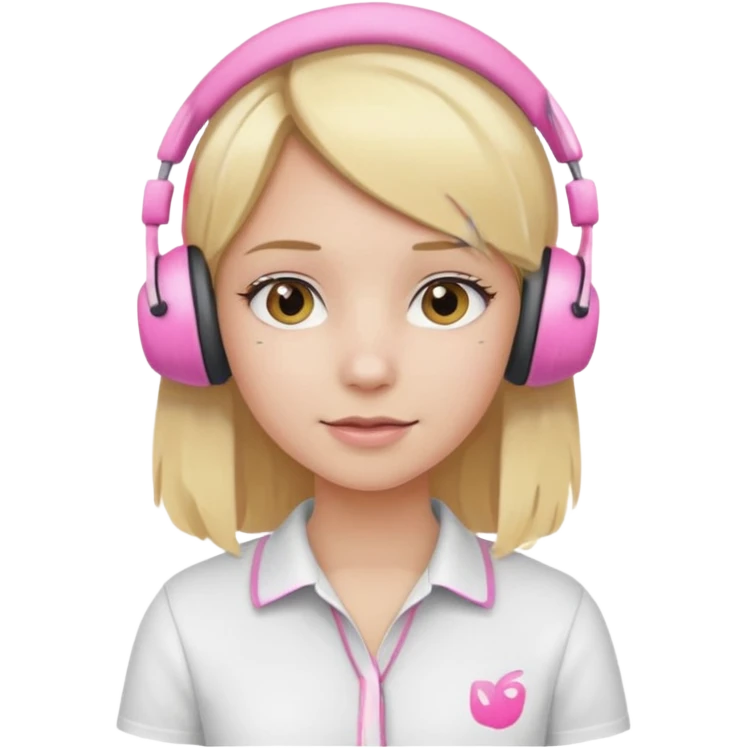 girl with blonde hair, white shirt and pink headset emoji