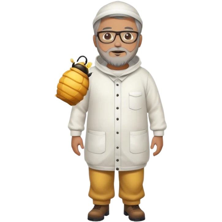full body plus size bee keeper with light brown and gray hair a goatee wearing glasses  emoji