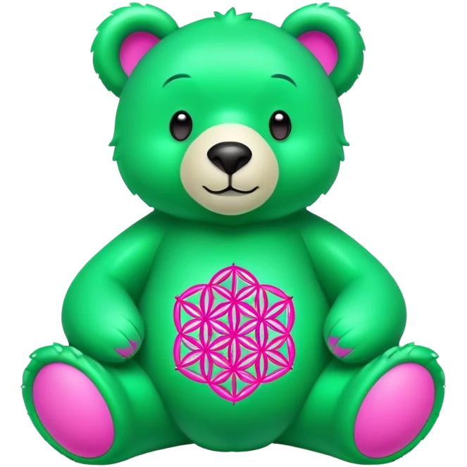 neon green bear with the flower of life on its tummy. i want the flower of life to be neon pink emoji