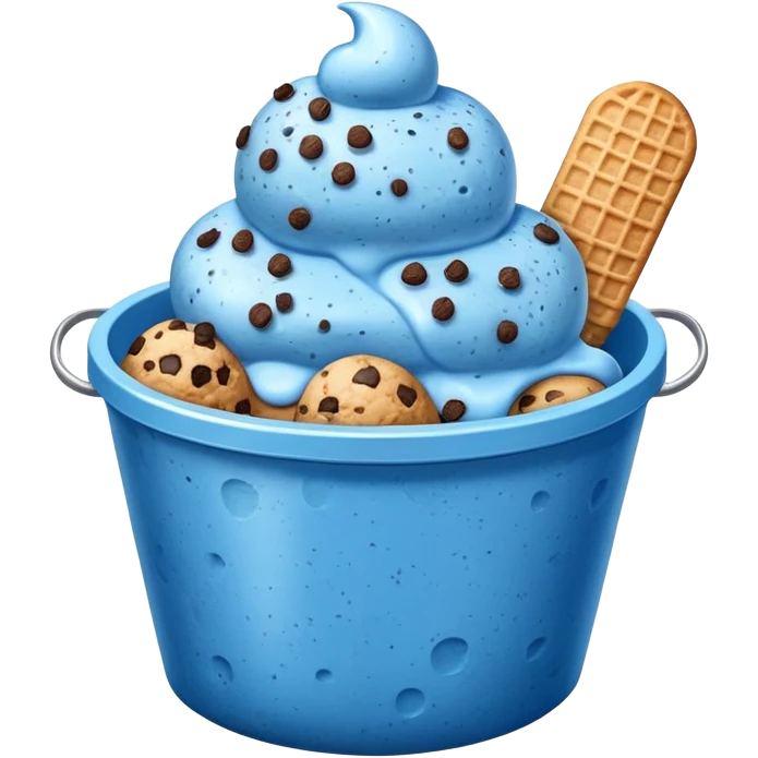 Blue ice cream speckled with cookie crumbles in a bucket emoji