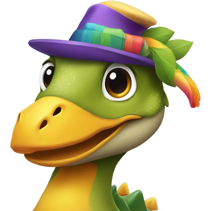 Dinosaur and duck whit hats emoji