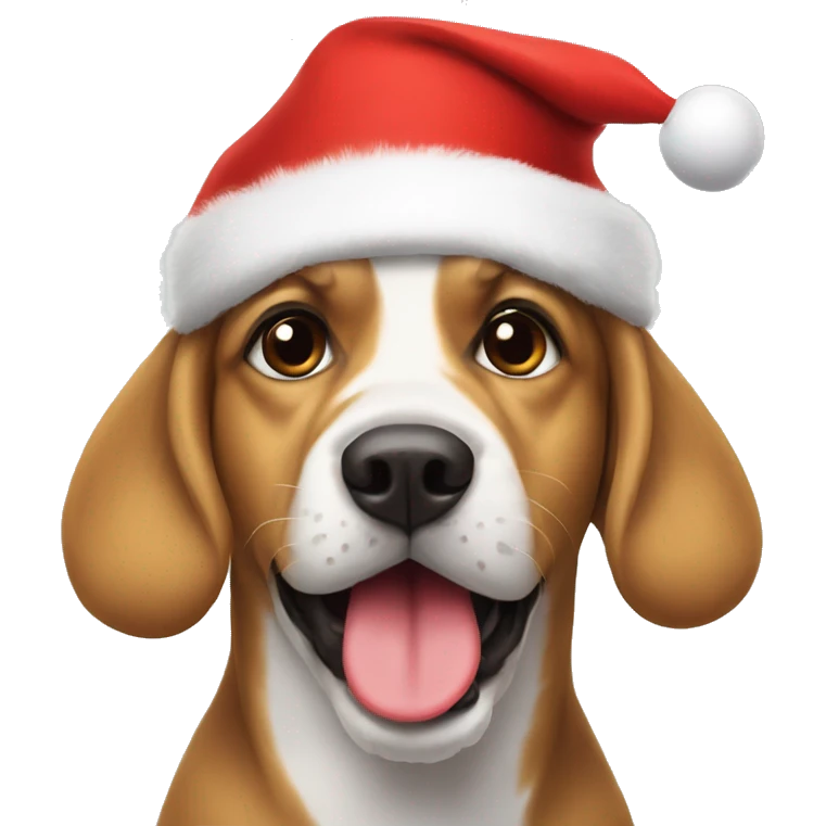 Dog with a ball in his mouth and a Christmas hat on his head emoji