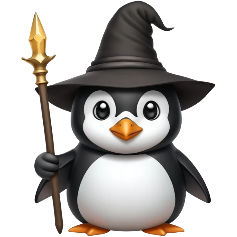 penguin wizard with a wand and pointed hat emoji