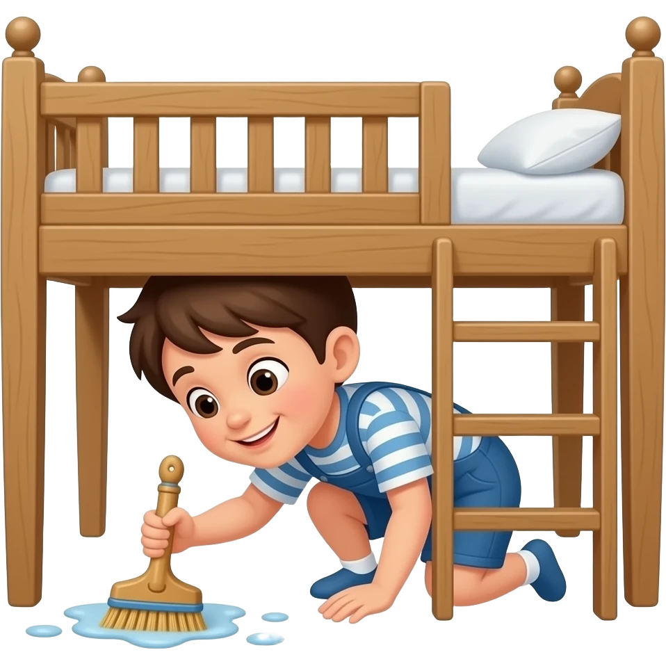 a kid cleaning under the bed emoji