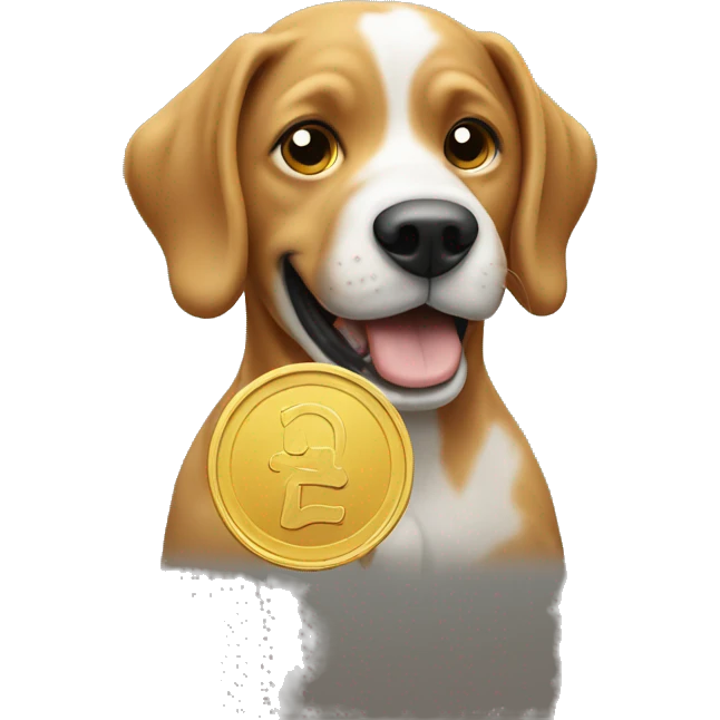 a dog holding solana coin emoji