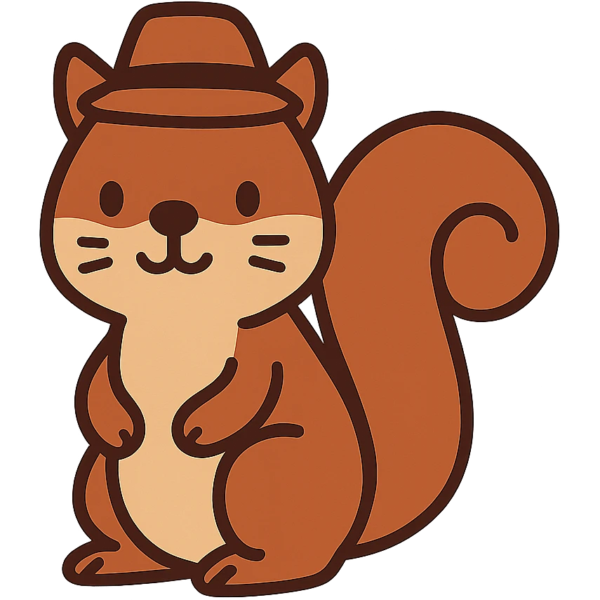 flat toon style squirrel with a hat emoji