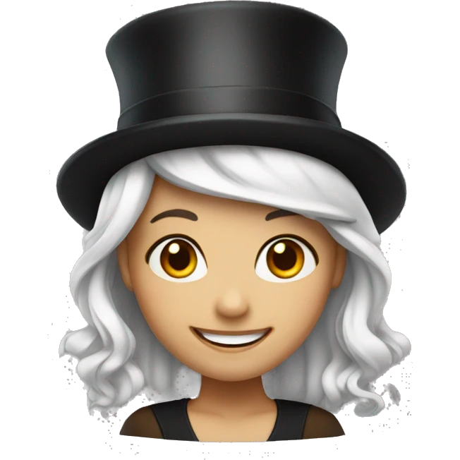 smiling girl- skin white- hair brown - in top hat emoji