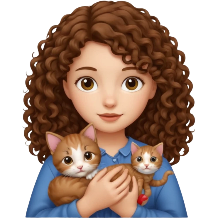 Девушка с кудряшками держит котика  emoji
