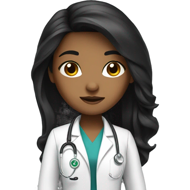 4 girl doctor, black long hair emoji