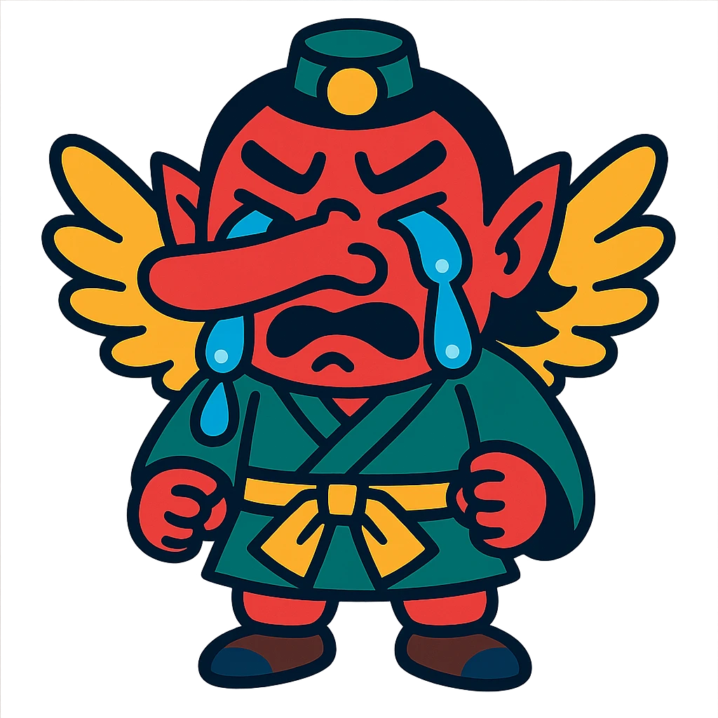 vibrant toon style tengu with big tears, cartoonish emoji