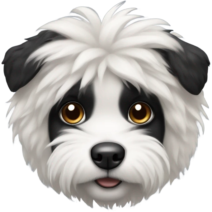 Fluffy dog with black face and white chest with black patches face only  emoji