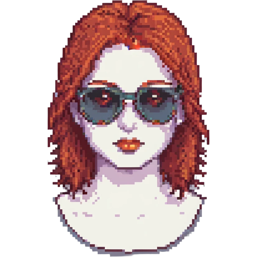 pixel art face with red hair and sunglasses emoji