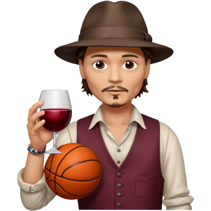 Johnny depp drinking wine with basketball ball in his left hand emoji