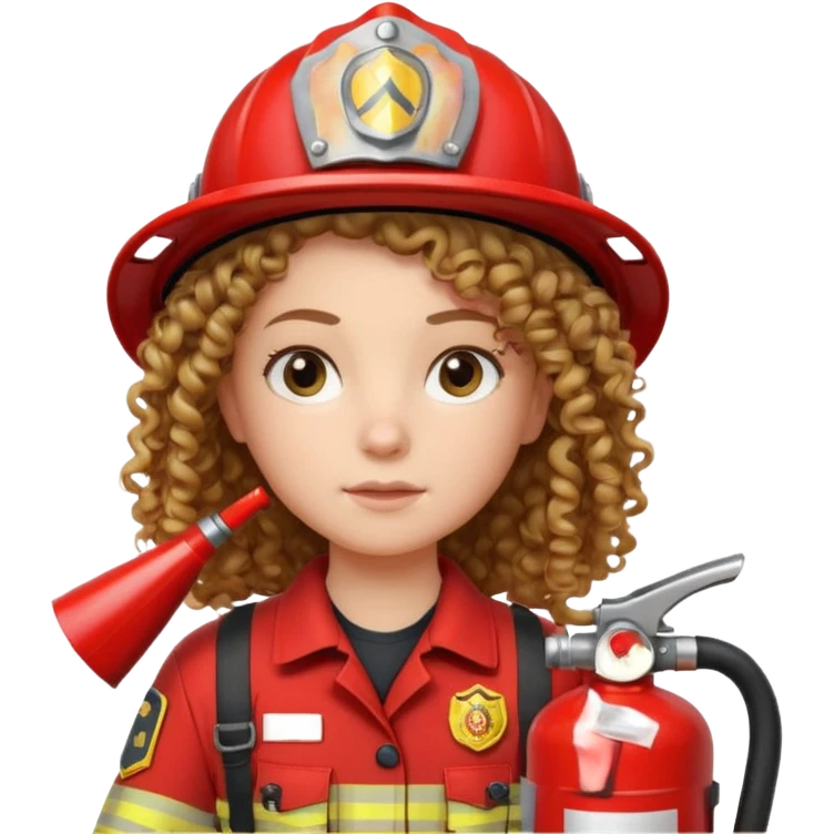 Firefighter girl curly hair with red uniform fire extinguisher emoji