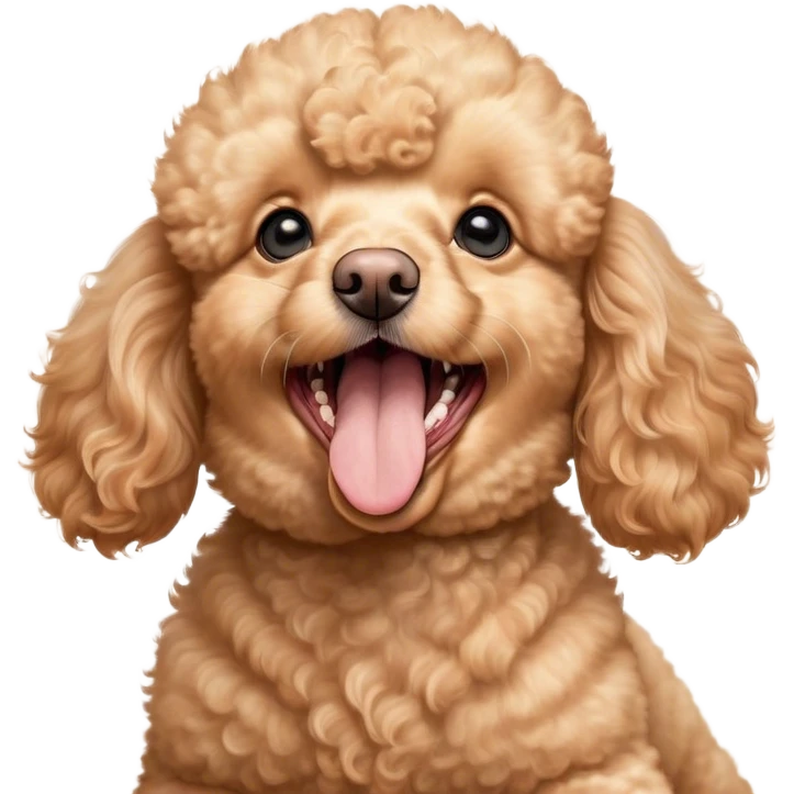 Cinematic Cute Yawning Apricot Poodle Portrait Emoji, Head tilted slightly with a dramatic, wide-open yawn, displaying a soft, curly apricot Fur with delicate texture, floppy ears slightly drooping, round warm eyes barely open in drowsy contentment, Simplified yet irresistibly adorable features, highly detailed, glowing with a soft, cozy glow, high shine, relaxed yet expressive, stylized with a touch of whimsy, bright and endearing, soft glowing outline, capturing the essence of a sleepy yet affectionate companion, so drowsy it feels like it could stretch right out of the screen and curl up for a nap! emoji