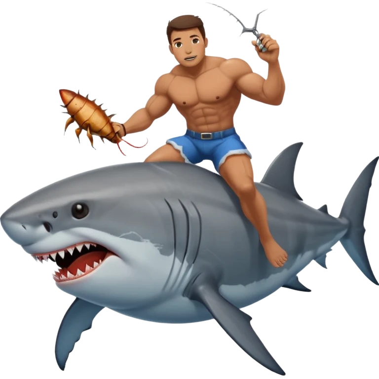 The rock riding a shark while eating a cockroach  emoji
