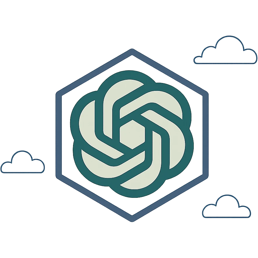 modern minimal logo of ChatGPT, abstract hexagon with swirling lines, green and white color scheme emoji