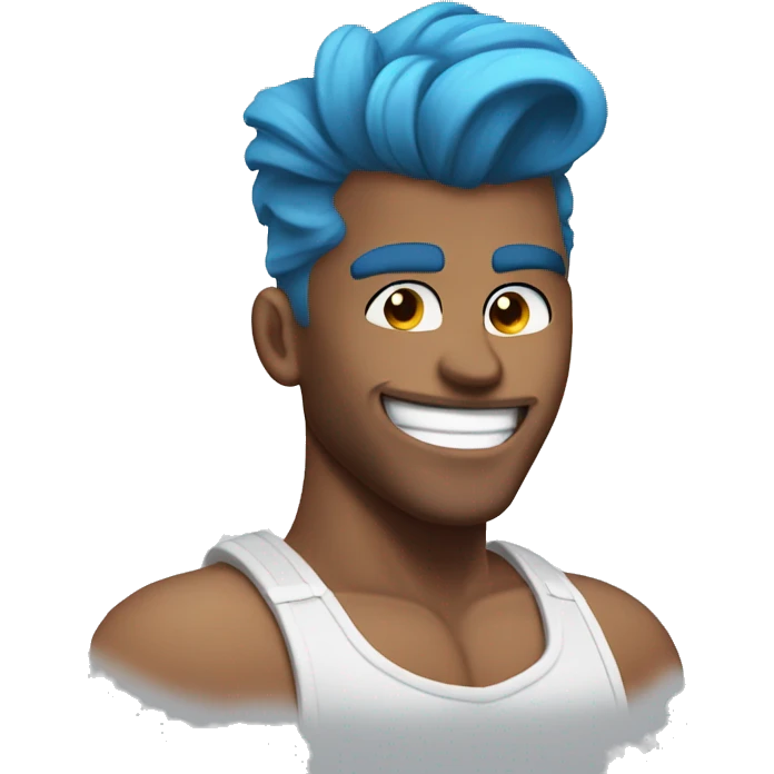 Scar on face blue hair updo white muscle man smiling emoji