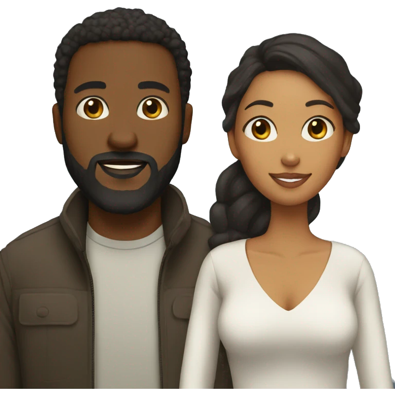 Couple black man with beard and mixed race woman emoji