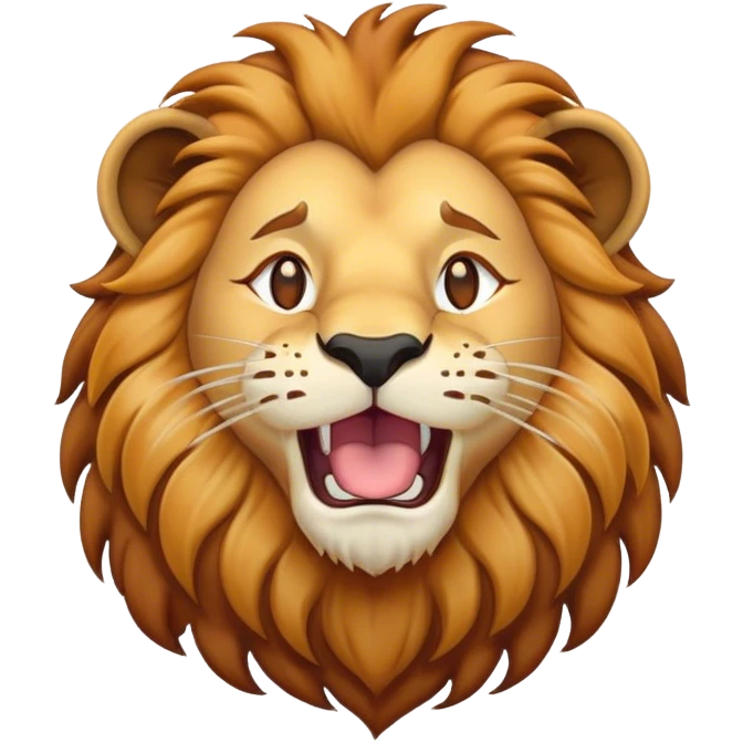 Cinematic Cute Yawning Lion Portrait Emoji, Head tilted slightly with a dramatic, wide-open yawn, showcasing a soft, downy tawny Fur with a majestic mane, floppy ears slightly drooping, round amber eyes barely open in drowsy contentment, Simplified yet irresistibly adorable features, highly detailed, glowing with a soft, cozy glow, high shine, relaxed yet expressive, stylized with a touch of savannah whimsy, bright and endearing, soft glowing outline, capturing the essence of a sleepy yet affectionate lion, so drowsy it feels like it could stretch out of the screen and curl up for a nap! emoji