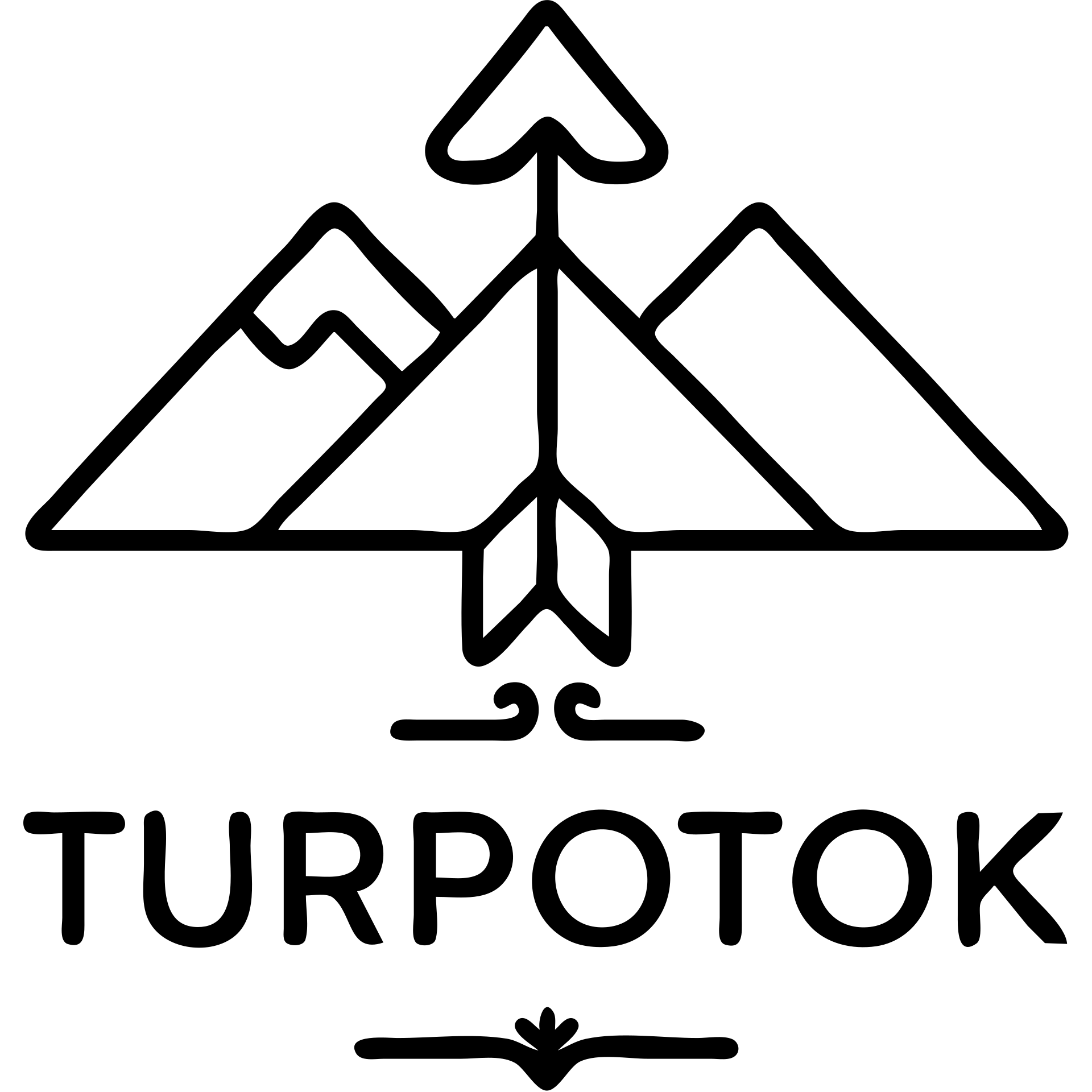 Simplified logo for Turpotok featuring a Kurai arrow and Ural Mountains, with clean lines and a modern sans-serif font. Minimal Bashkir ornamentation emoji