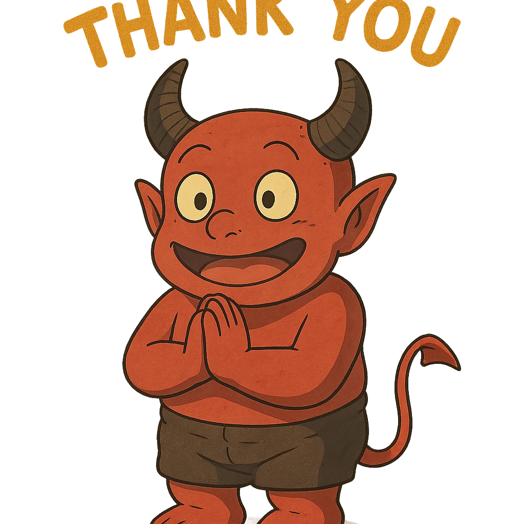 devil character saying thank you emoji