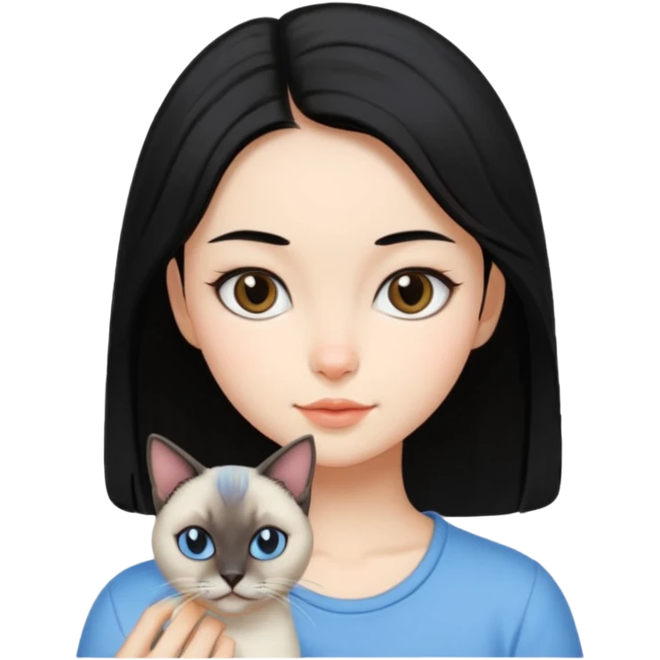 A girl with mid length black hair with siamese cat emoji