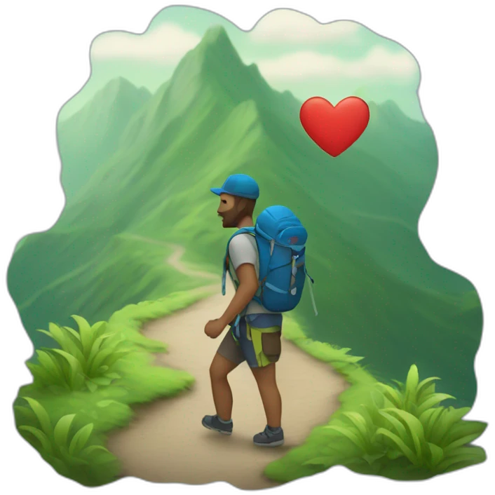 Heart-man hiking emoji