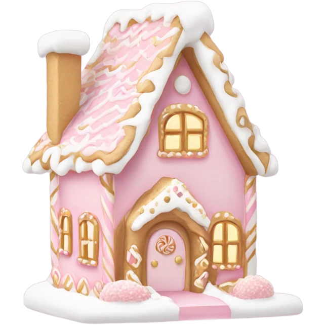 light pink and gold and white gingerbread house emoji