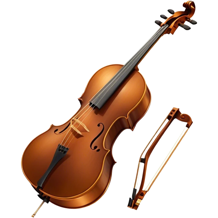 Cinematic Realistic Cello, deep brown polished wood, elegant f-holes curving gracefully, warm golden lighting creating depth, bow gently resting on the strings, glowing with the rich resonance of classical artistry. emoji