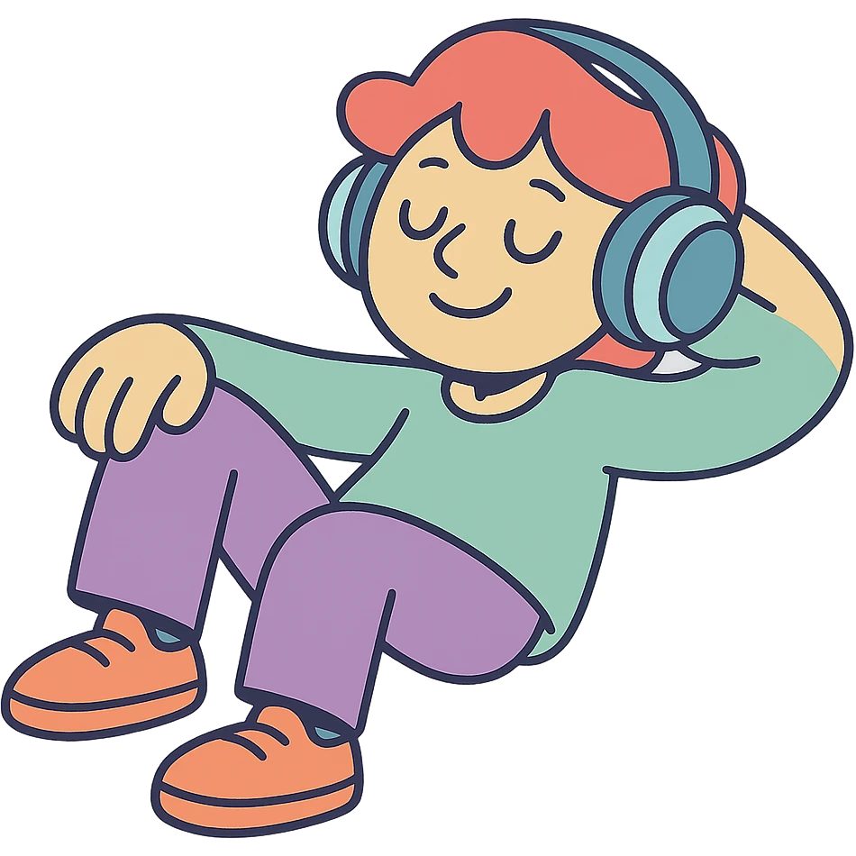 lofi music-inspired character with headphones, relaxed pose, pastel toon style emoji