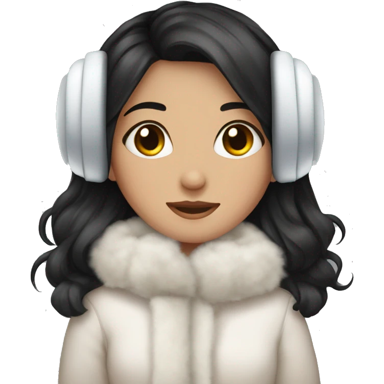 Winter girl black hair cozy earmuffs  emoji
