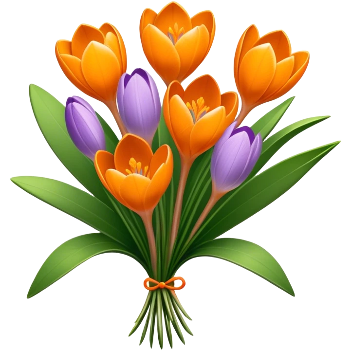 luxuriant, bouquet Crocus Orange, stem, leaf emoji